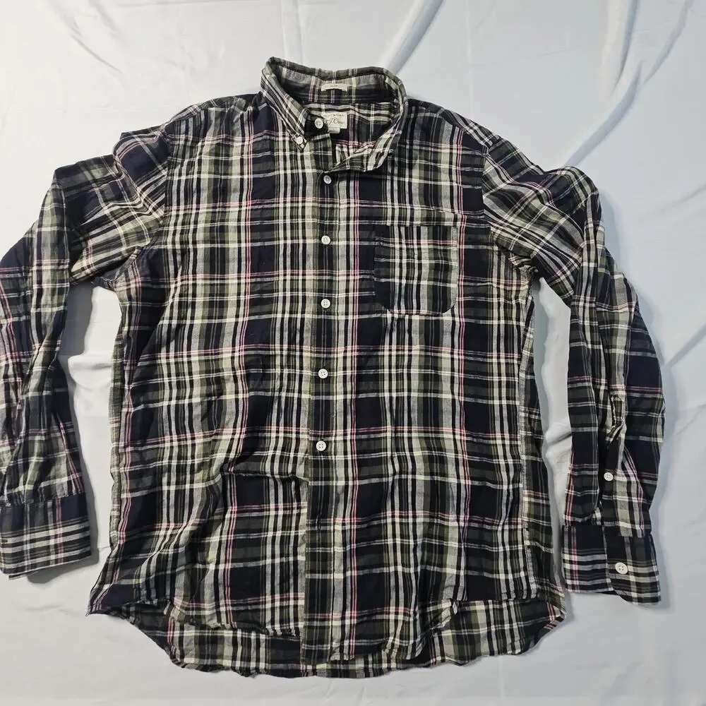 Indian Madras Woven for J.Crew Men's Plaid Slim Fit Button Down Size Large